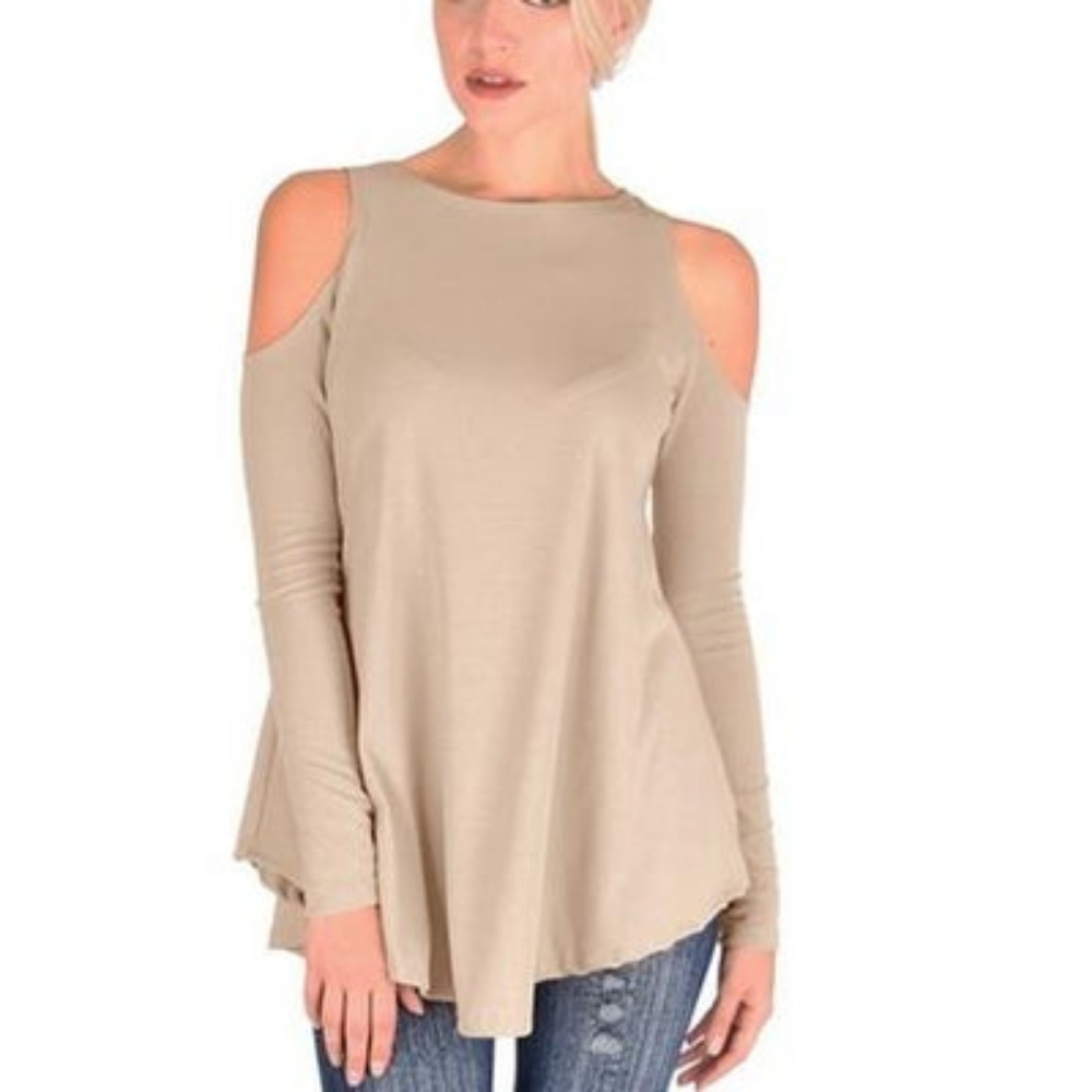 Plus Size Beige Cold Shoulder Lightweight Blouse - Brand New With Tags